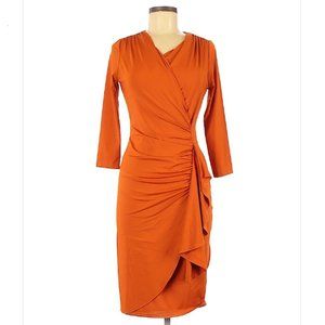 VENUS I Flattering Solid Orange Knee Length Dress